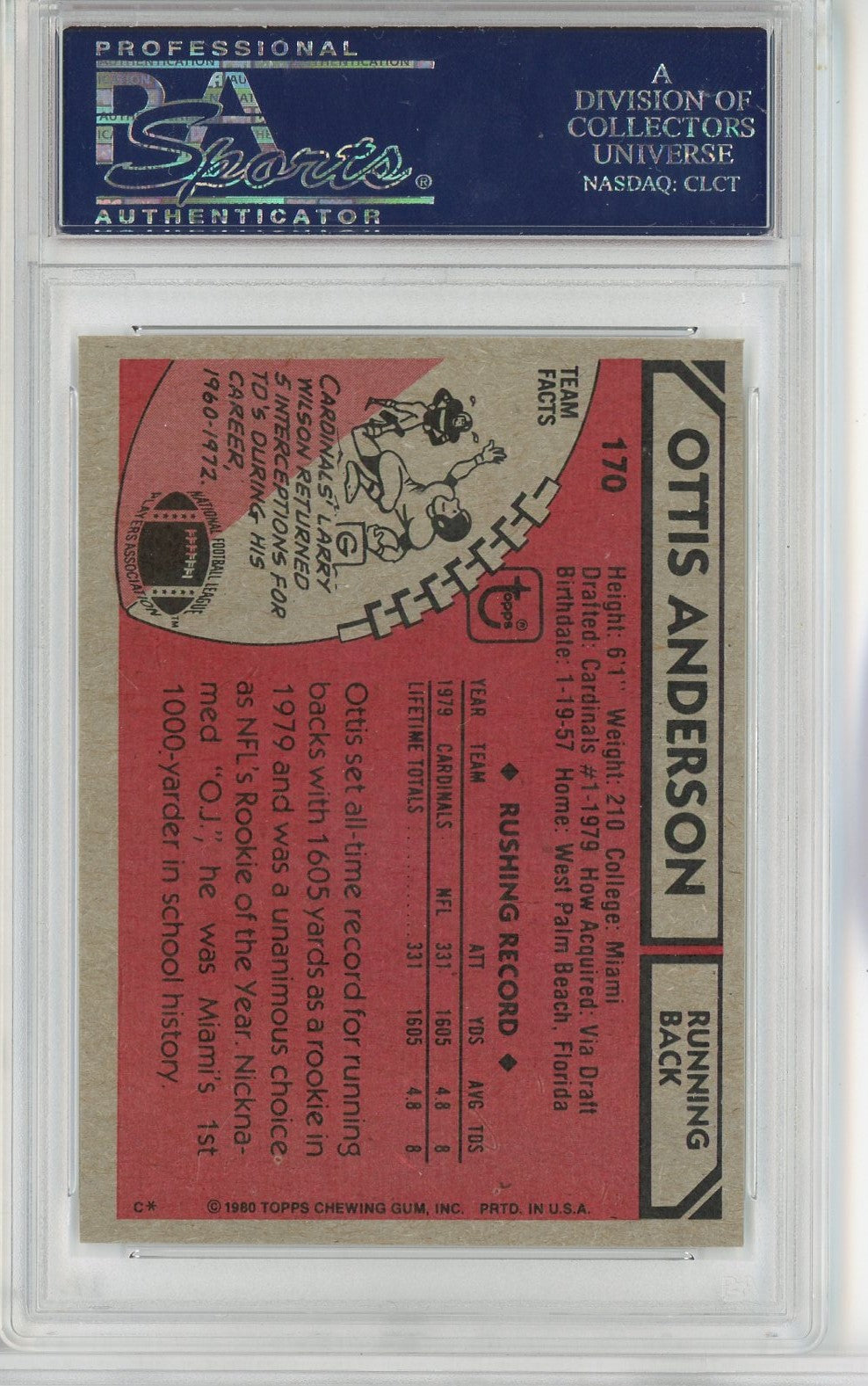 Graded 1980 Topps Ottis Anderson #170 Rookie RC Football Card PSA 9 Mint