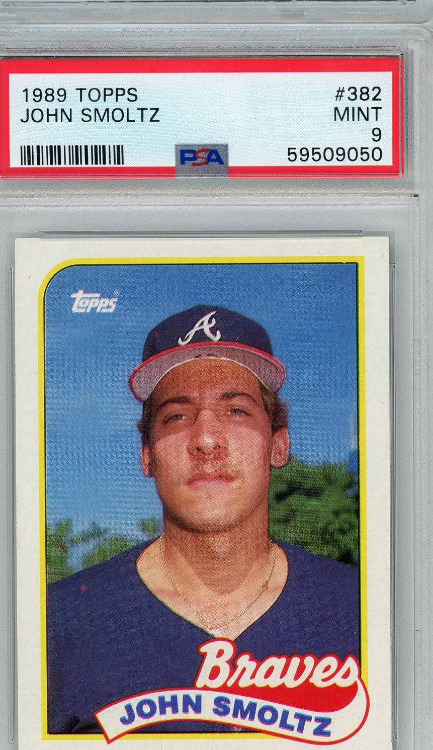 Graded 1989 Topps John Smoltz #382 Rookie RC Baseball Card PSA 9 Mint