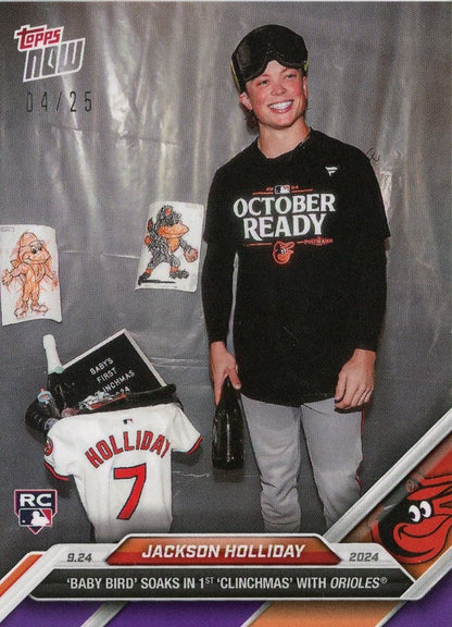 2024 Topps Now Jackson Holliday #749 Purple #/25 Baltimore Orioles Rookie RC Baseball Card