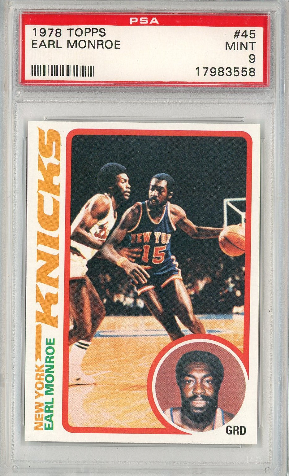 Graded 1978 Topps Earl Monroe #45 Basketball Card PSA 9 Mint