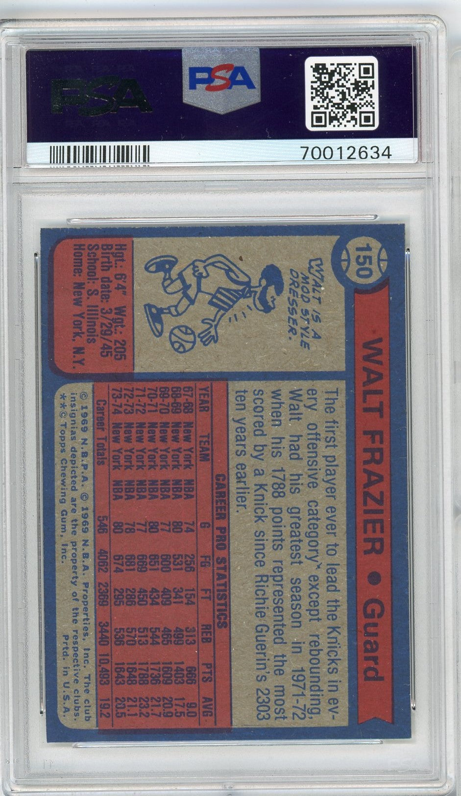 Graded 1974 Topps Walt Frazier #150 Basketball Card PSA 8 NM-MT