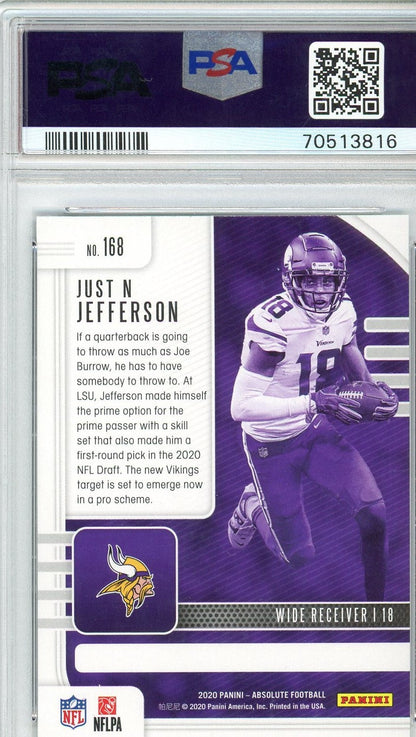 Graded 2020 Panini Absolute Justin Jefferson #168 Green Rookie RC Football Card PSA 9 Mint