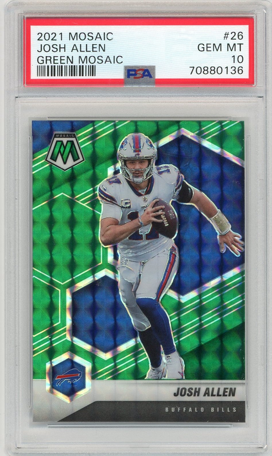 Graded 2021 Panini Mosaic Josh Allen #26 Green Mosaic Football Card PSA 10 Gem Mint