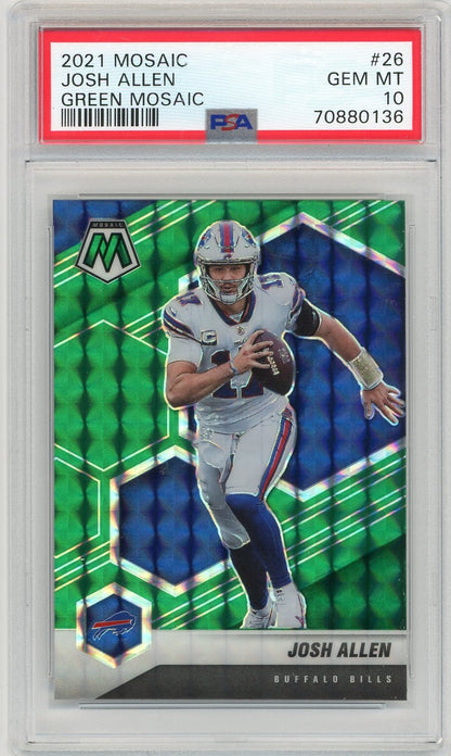 Graded 2021 Panini Mosaic Josh Allen #26 Green Mosaic Football Card PSA 10 Gem Mint