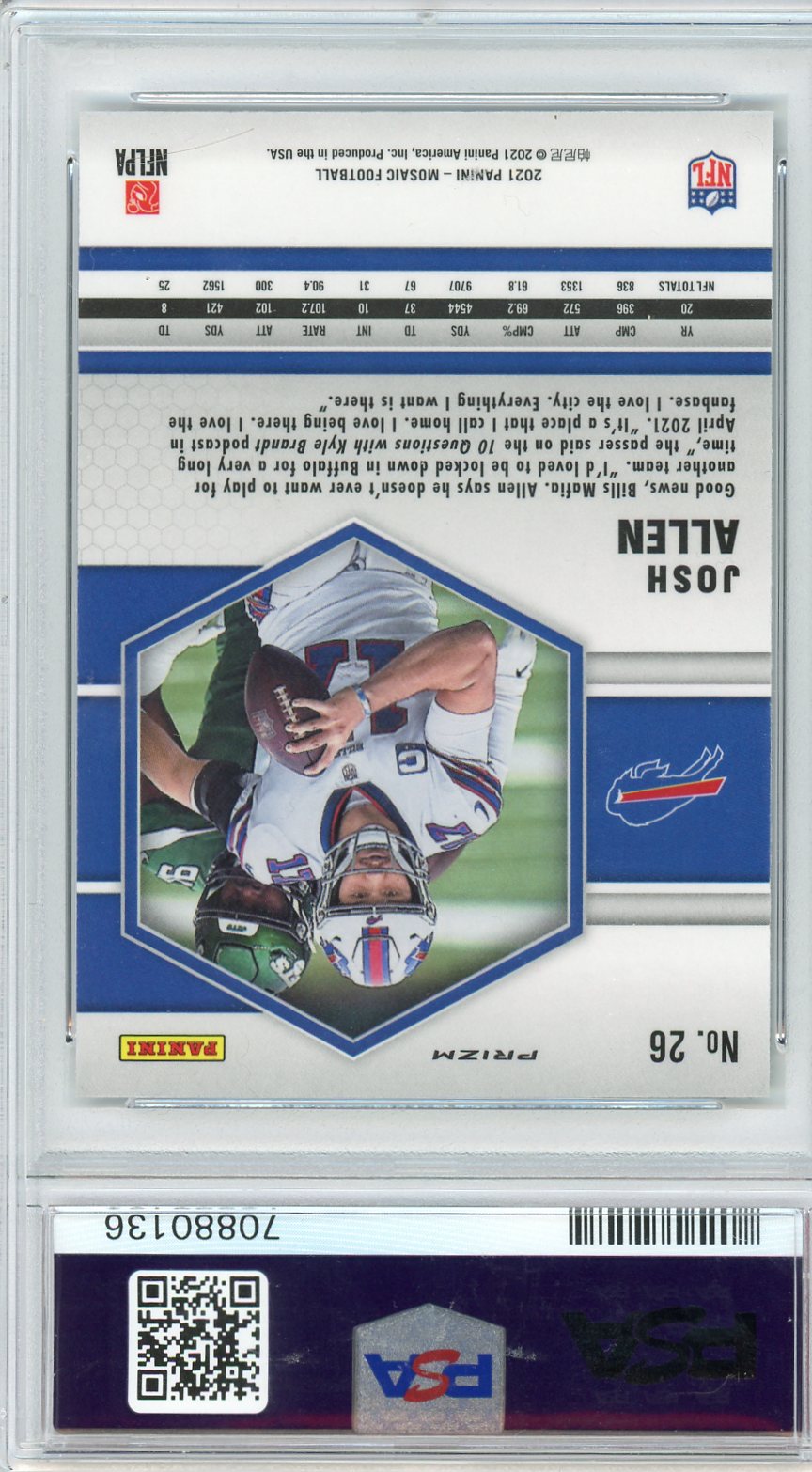 Graded 2021 Panini Mosaic Josh Allen #26 Green Mosaic Football Card PSA 10 Gem Mint