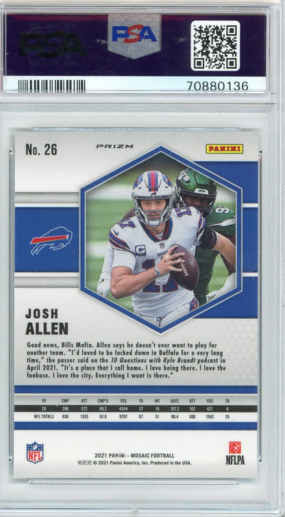 Graded 2021 Panini Mosaic Josh Allen #26 Green Mosaic Football Card PSA 10 Gem Mint