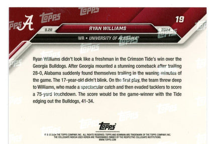 2024 Topps Bowman U Now Ryan Williams #19 Blue #/49 Alabama Crimson Tide Rookie RC Football Card
