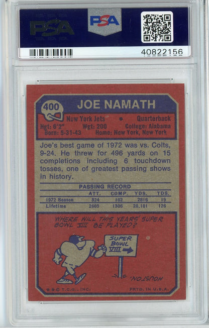 Graded 1973 Topps Joe Namath #400 Football Card PSA 7 Near Mint