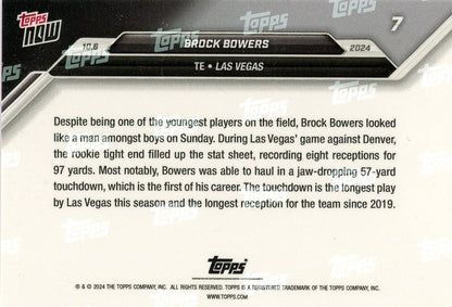 2024 Topps Now Brock Bowers #7 Purple #/25 Las Vegas Raiders Rookie RC Football Card
