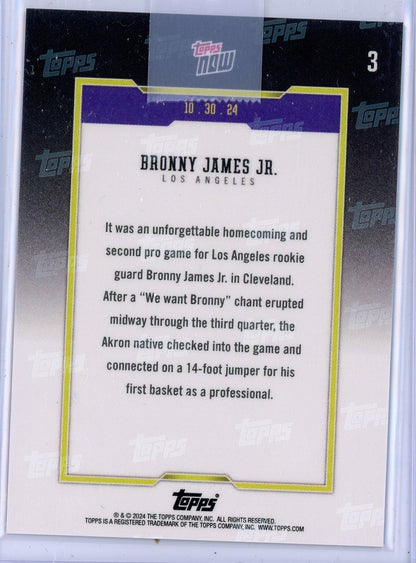 2024 Topps Now Bronny James #3 Green #/99 1st NBA Points Los Angeles Lakers Rookie RC Basketball Card