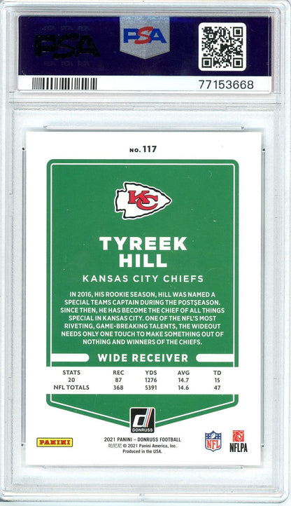 Graded 2021 Panini Donruss Tyreek Hill #117 Football Card PSA 10 Gem Mint