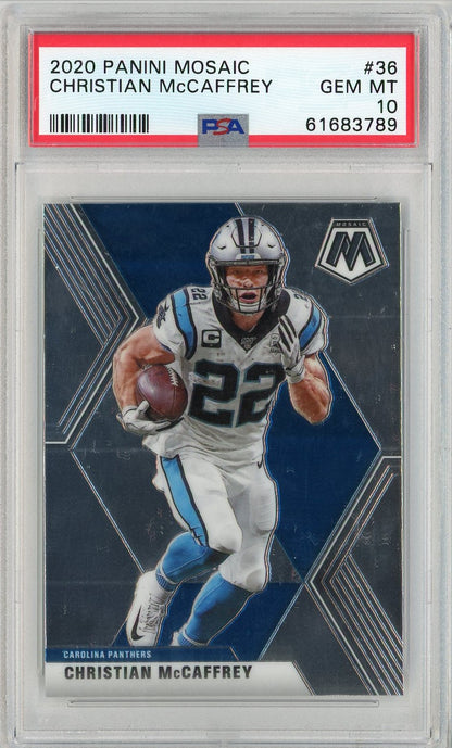 Graded 2020 Panini Mosaic Christian McCaffrey #36 Football Card PSA 10 Gem Mint