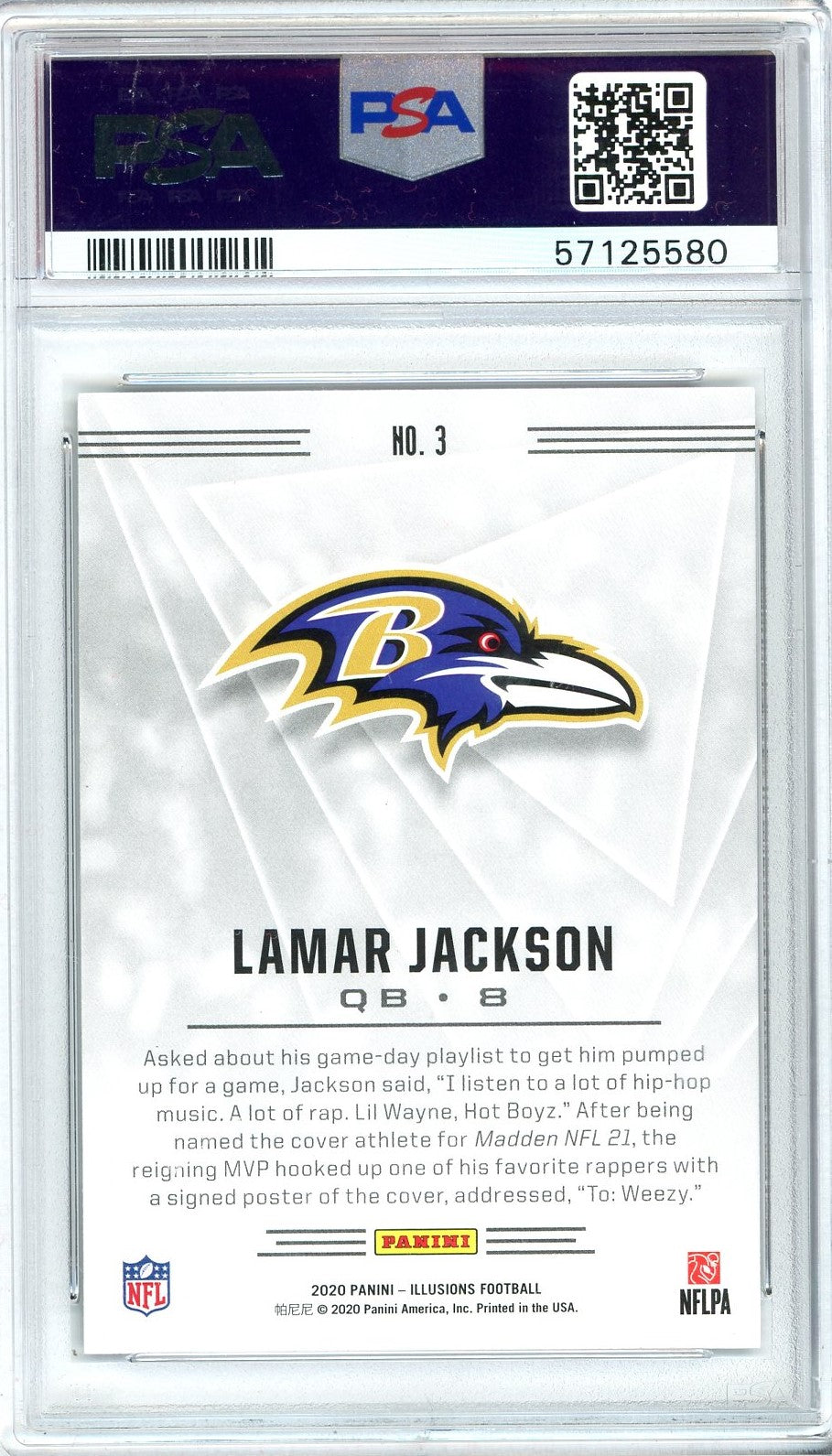 Graded 2020 Panini Illusions Lamar Jackson #3 Retail Football Card PSA 10 Gem Mint