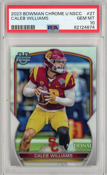 Graded 2023 Topps Bowman Chrome U NSCC Caleb Williams #27 Rookie RC Football Card PSA 10 Gem Mint