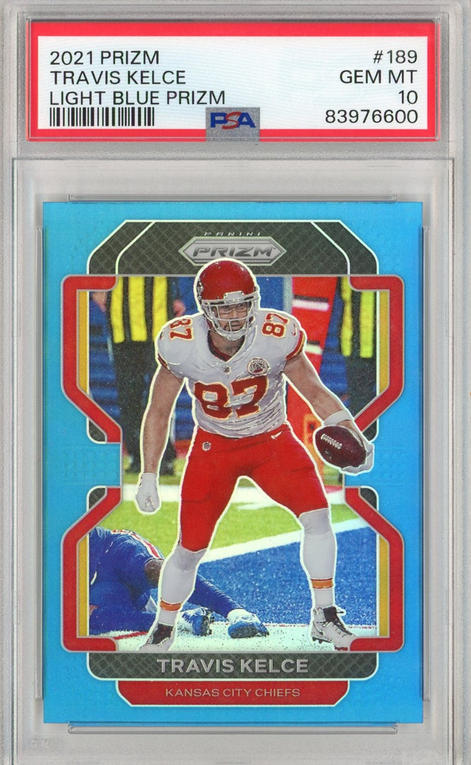 Graded 2021 Panini Prizm Travis Kelce #189 Light Blue Football Card PSA 10 Gem Mint