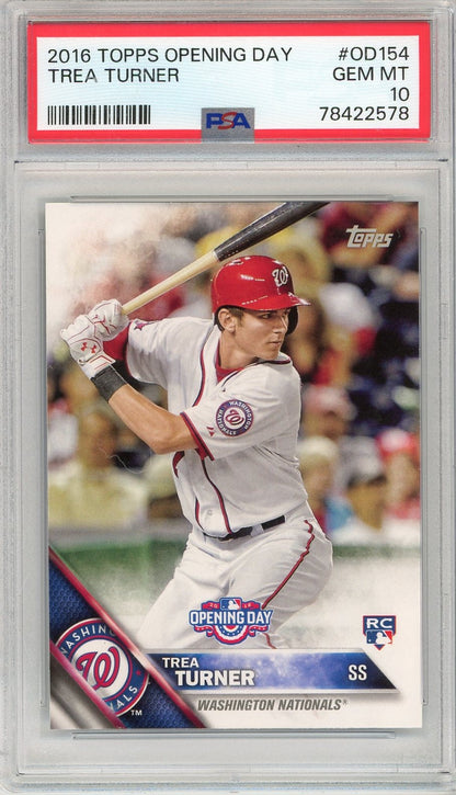 Graded 2016 Topps Opening Day Trea Turner #OD154 Rookie RC Baseball Card PSA 10 Gem Mint