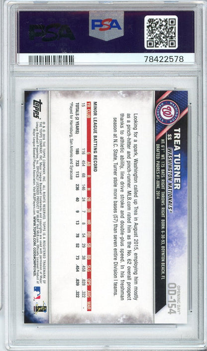 Graded 2016 Topps Opening Day Trea Turner #OD154 Rookie RC Baseball Card PSA 10 Gem Mint