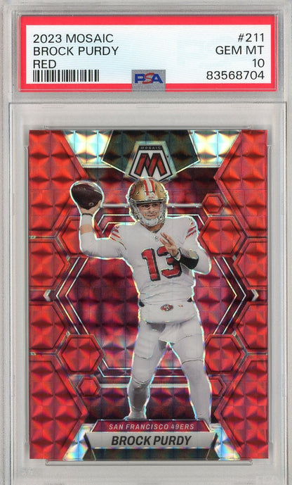 Graded 2023 Panini Mosaic Brock Purdy #211 Red Football Card PSA 10 Gem Mint