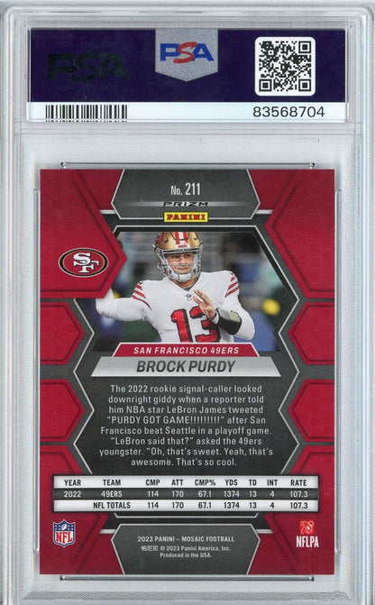 Graded 2023 Panini Mosaic Brock Purdy #211 Red Football Card PSA 10 Gem Mint