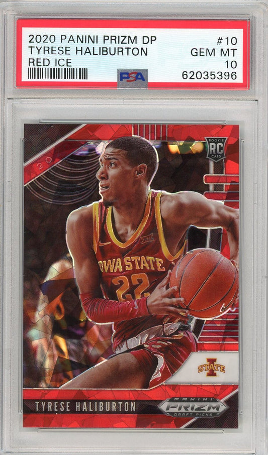 Graded 2020 Panini Prizm DP Tyrese Haliburton #10 Red Ice Rookie RC Basketball Card PSA 10 Gem Mint