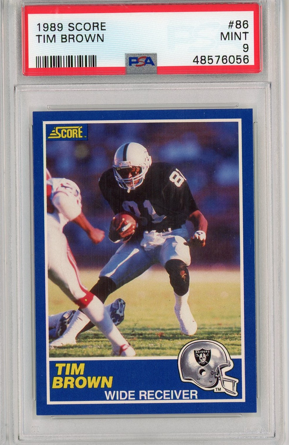Graded 1989 Score Tim Brown #86 Rookie RC Football Card PSA 9 Mint