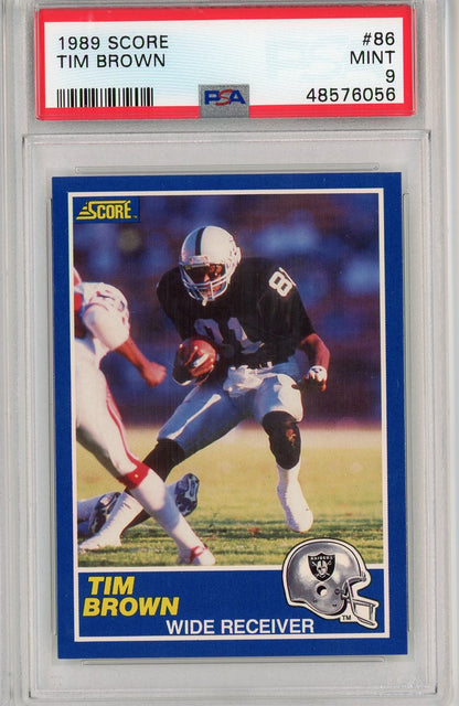Graded 1989 Score Tim Brown #86 Rookie RC Football Card PSA 9 Mint