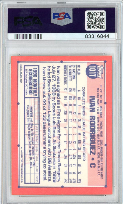 Graded 1991 Topps Traded Ivan Pudge Rodriguez #101T Rookie RC Baseball Card PSA 9 Auto Grade Mint