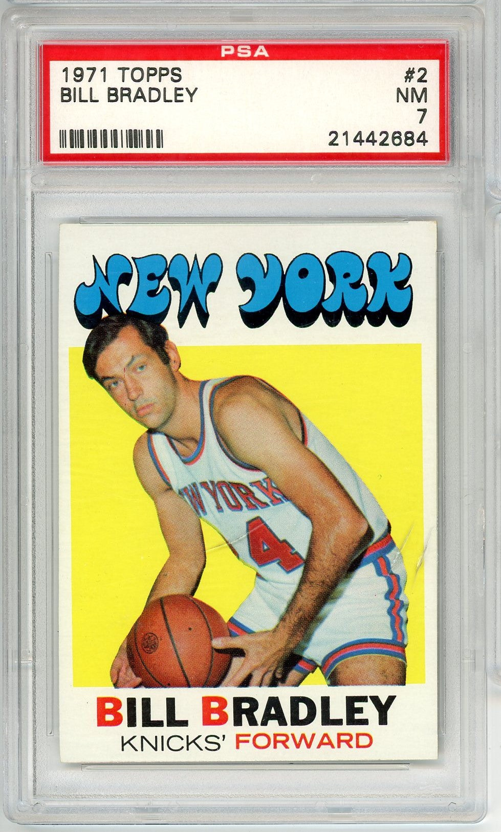 Graded 1971 Topps Bill Bradley #2 Basketball Card PSA 7 Near Mint