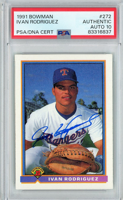 Graded 1991 Bowman Ivan Pudge Rodriguez #272 Rookie RC Baseball Card PSA 10 Auto Grade Gem Mint