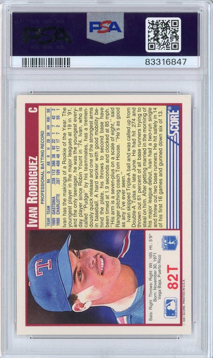 Graded 1991 Score Traded Ivan Pudge Rodriguez #82T Rookie RC Baseball Card PSA 10 Auto Grade Gem Mint