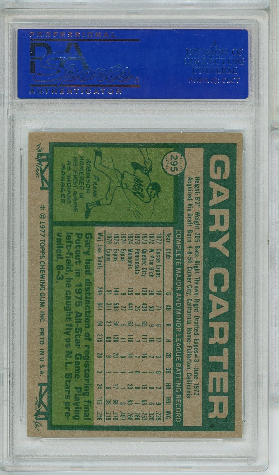 Graded 1977 Topps Gary Carter #295 Baseball Card PSA 5 Excellent