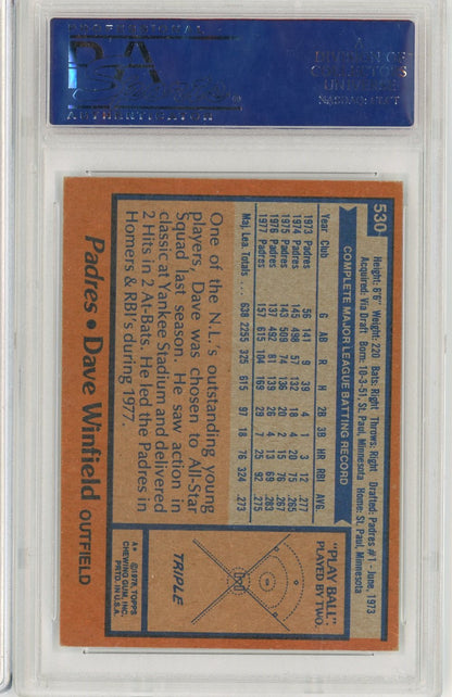 Graded 1978 Topps Dave Winfield #530 Baseball Card PSA 4 VG-EX