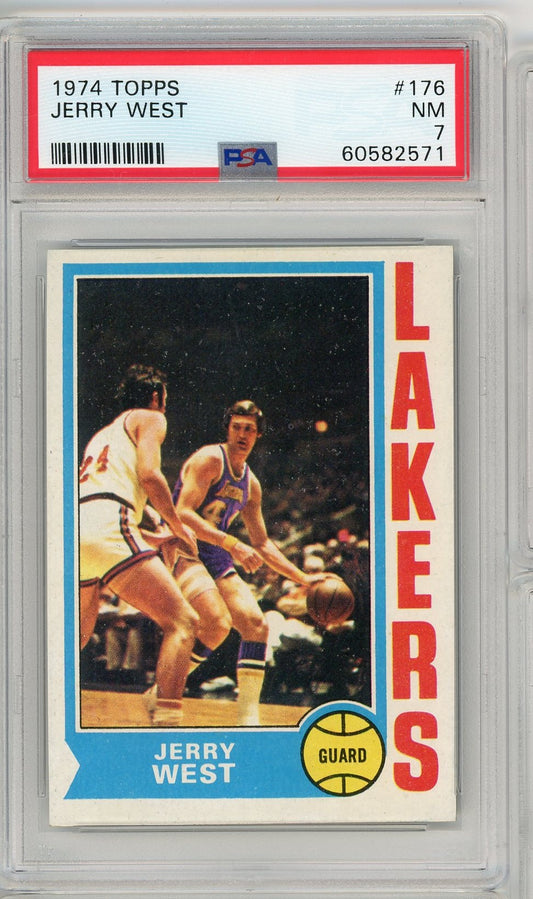 Graded 1974 Topps Jerry West #176 Basketball Card PSA 7 Near Mint