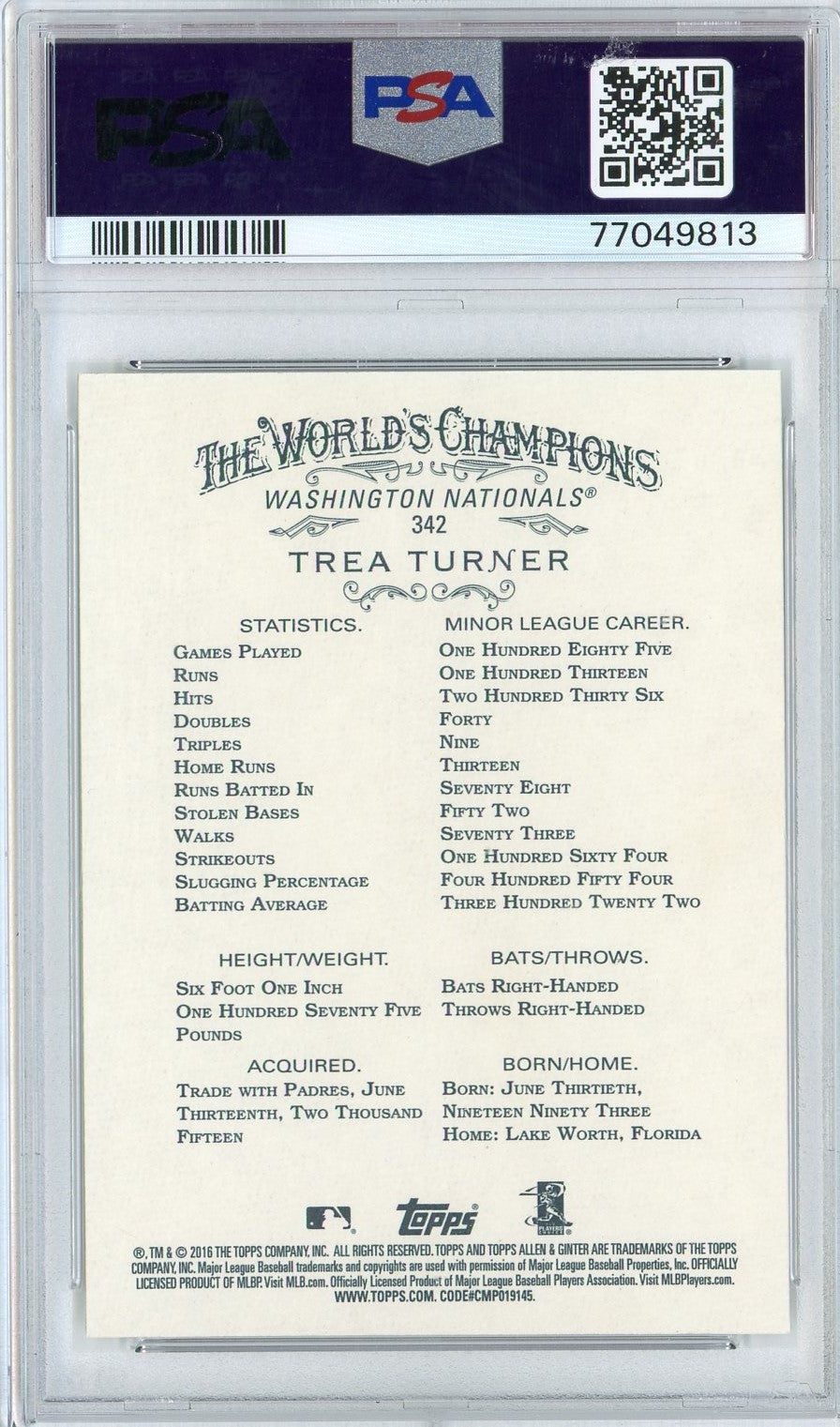 Graded 2016 Topps Allen & Ginter Trea Turner #342 Rookie RC Baseball Card PSA 10 Gem Mint