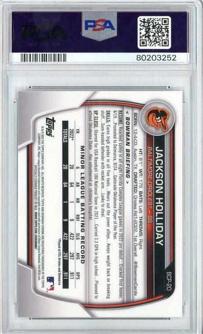 Graded 2023 Topps Bowman Mega Box Jackson Holliday #20 Chrome Rookie RC Baseball Card PSA 10 Gem Mint
