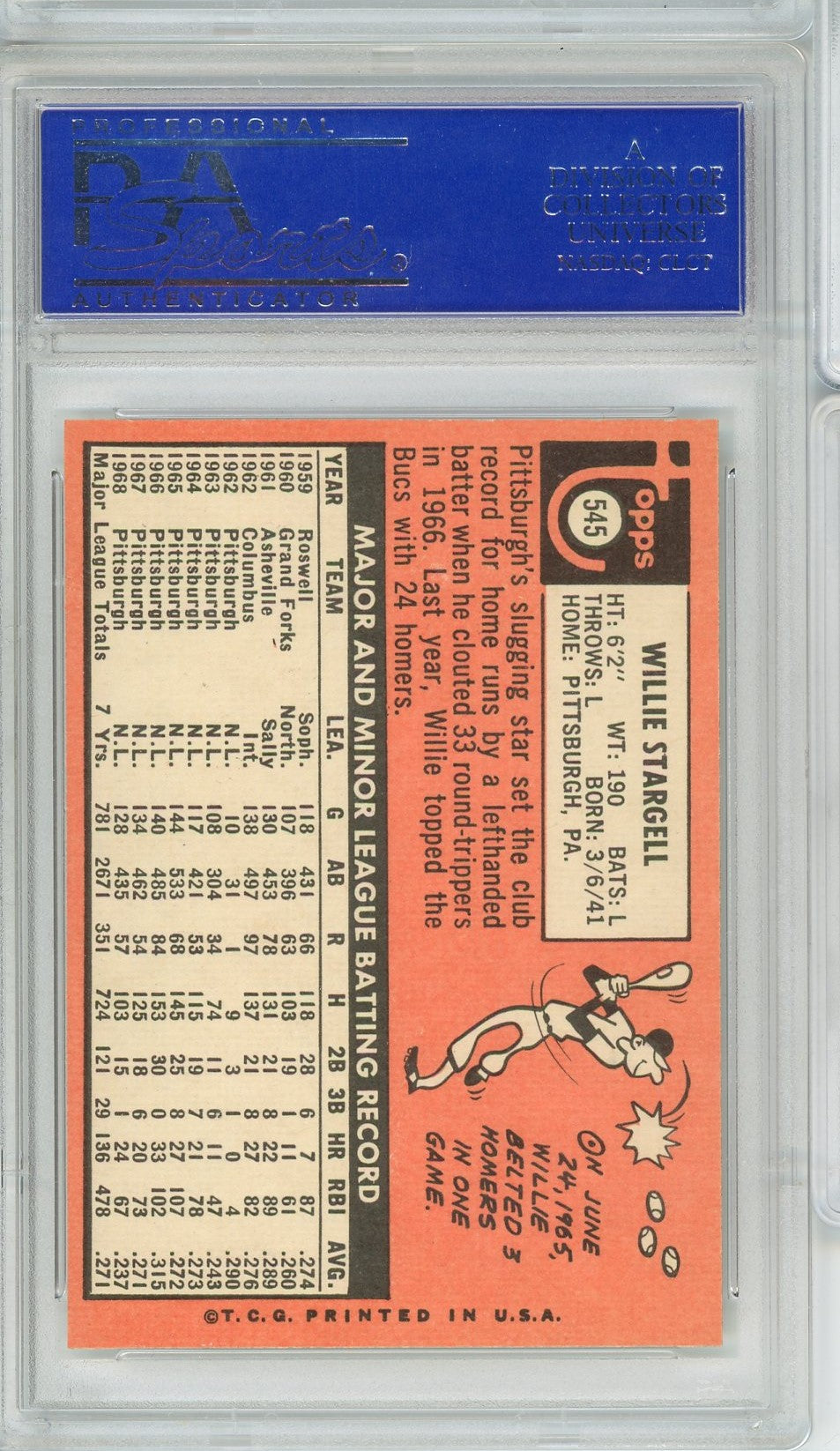 Graded 1969 Topps Willie Stargell #545 Baseball Card PSA 8 NM-MT
