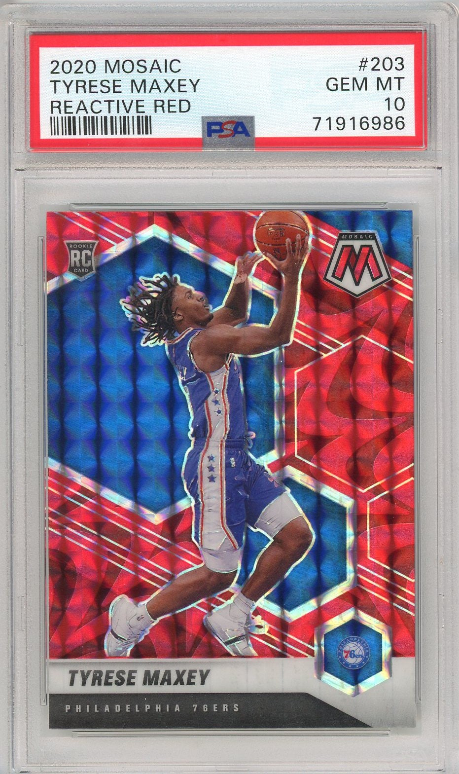 Graded 2020 Panini Mosaic Tyrese Maxey #203 Reactive Red Rookie RC Basketball Card PSA 10 Gem Mint