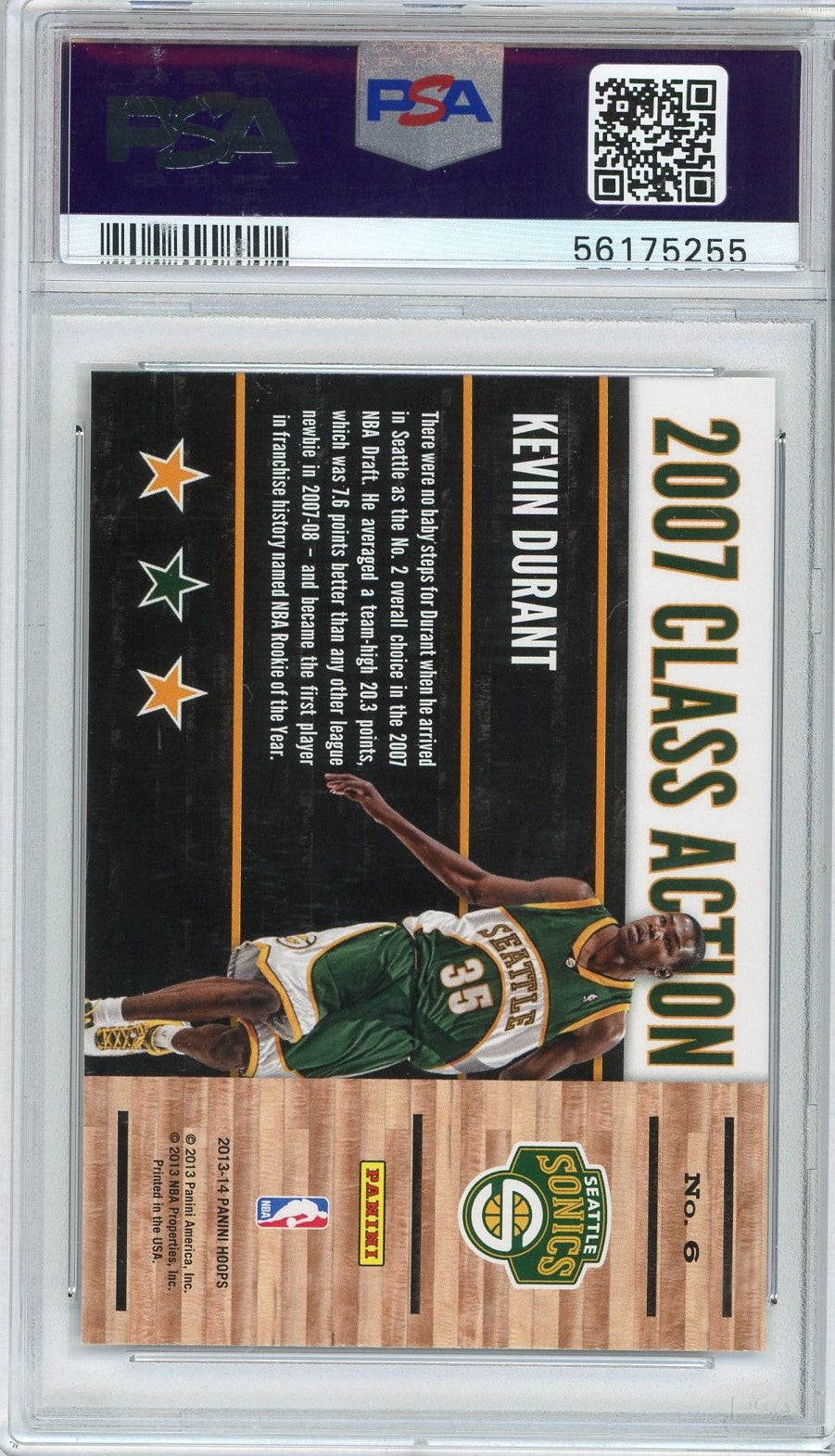Graded 2013 Panini Hoops Kevin Durant #6 Class Action Basketball Card PSA 10 Gem Mint
