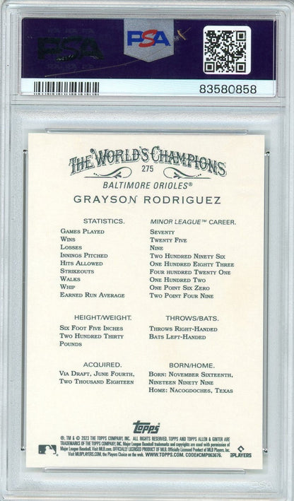 Graded 2023 Allen & Ginter Grayson Rodriguez #275 Rookie RC Baseball Card PSA 10 Gem Mint