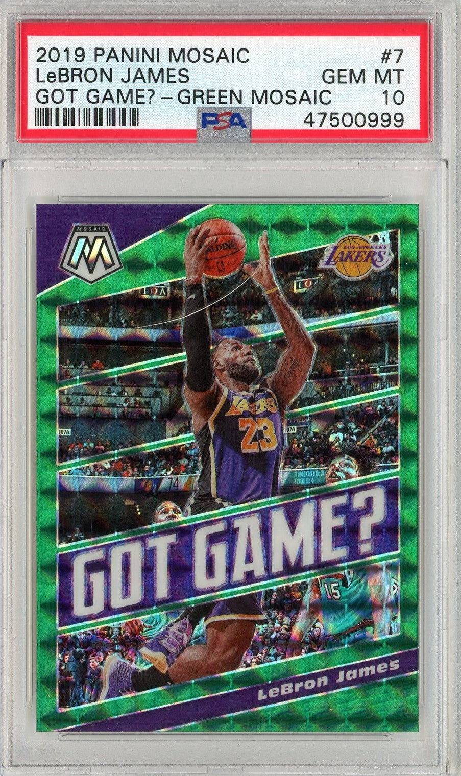 Graded 2019 Panini Mosaic LeBron James #7 Got Game? Green Mosaic Basketball Card PSA 10 Gem Mint