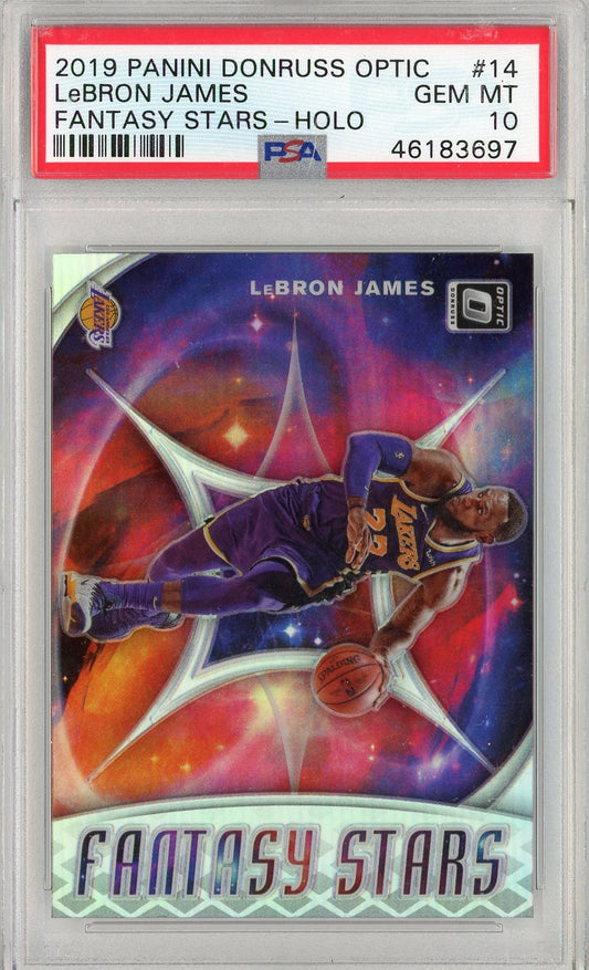 Graded 2019 Panini Donruss Optic LeBron James #14 Fantasy Stars Holo Basketball Card PSA 10 Gem Mint
