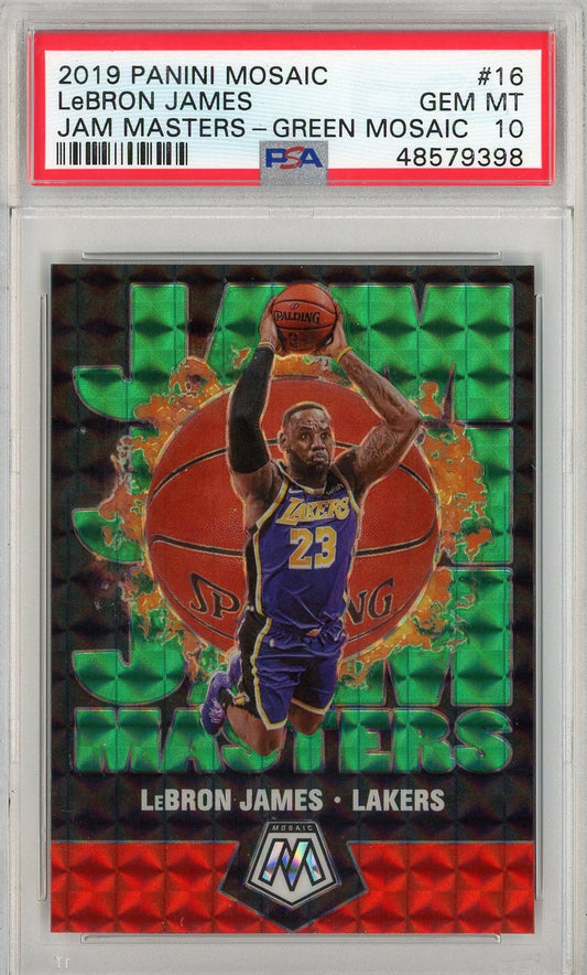 Graded 2019 Panini Mosaic LeBron James #16 Jam Masters Green Mosaic Basketball Card PSA 10 Gem Mint