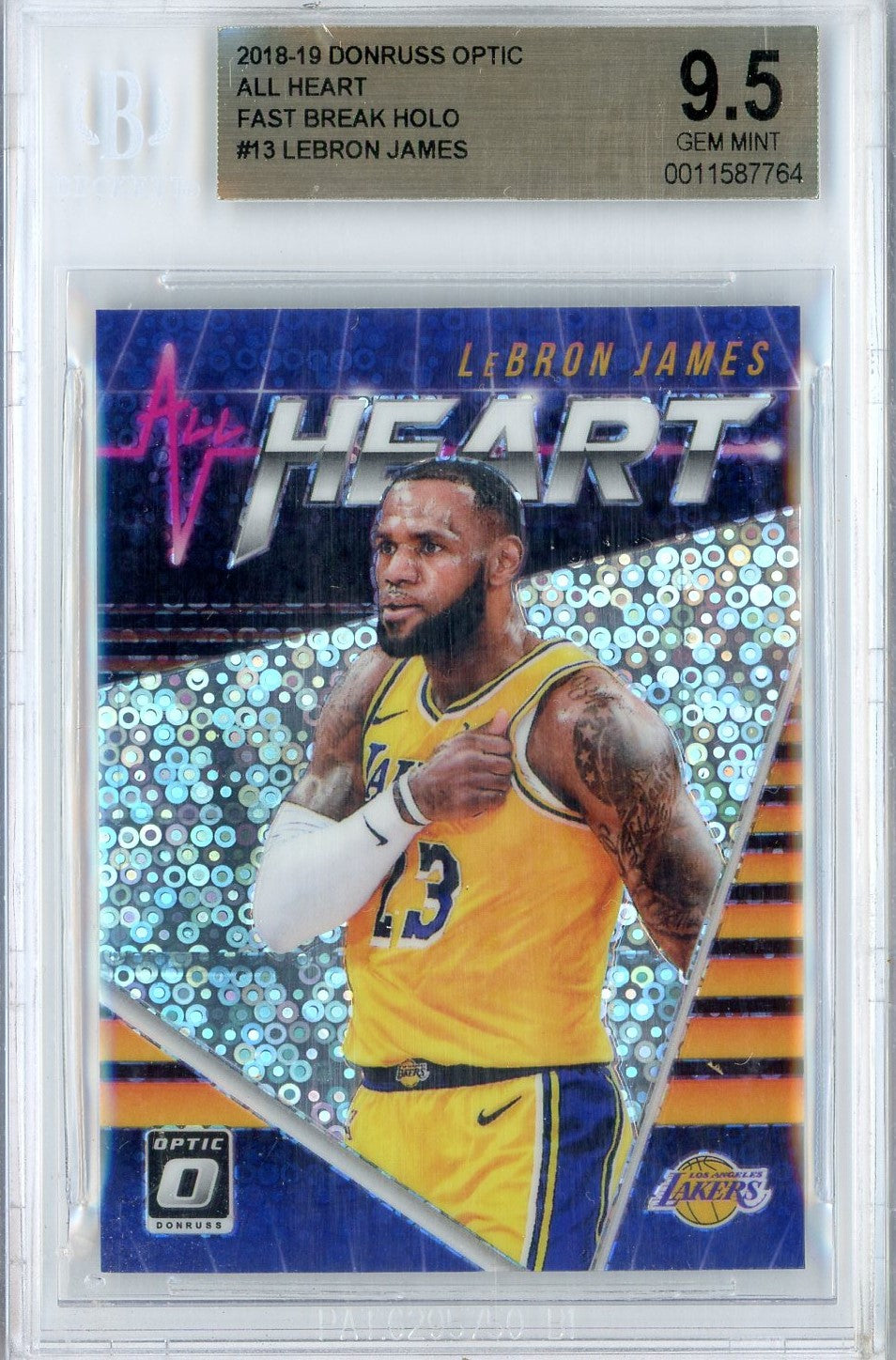 Graded 2018 Donruss Optic All Heart LeBron James #13 Fast Break Holo Basketball Card BGS 9.5 Gem Mint