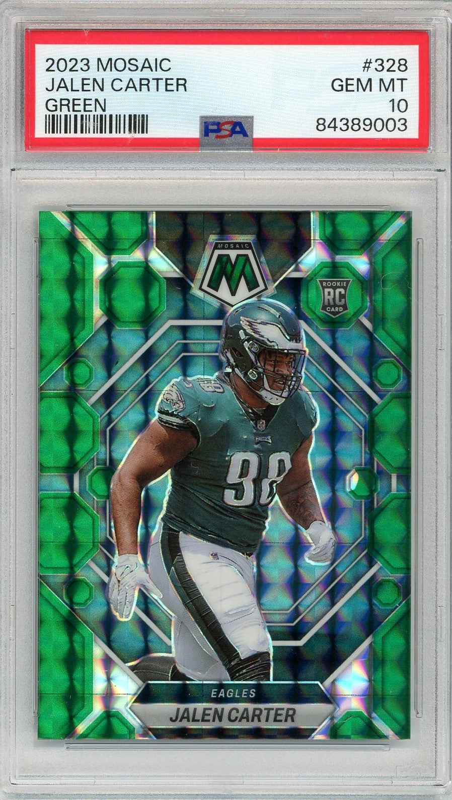 Graded 2023 Panini Mosaic Jalen Carter #328 Green Rookie RC Football Card PSA 10