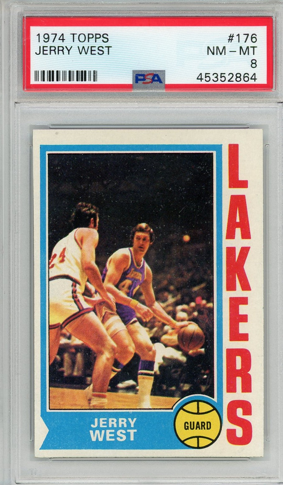 Graded 1974 Topps Jerry West #176 Basketball Card PSA 8 NM-MT
