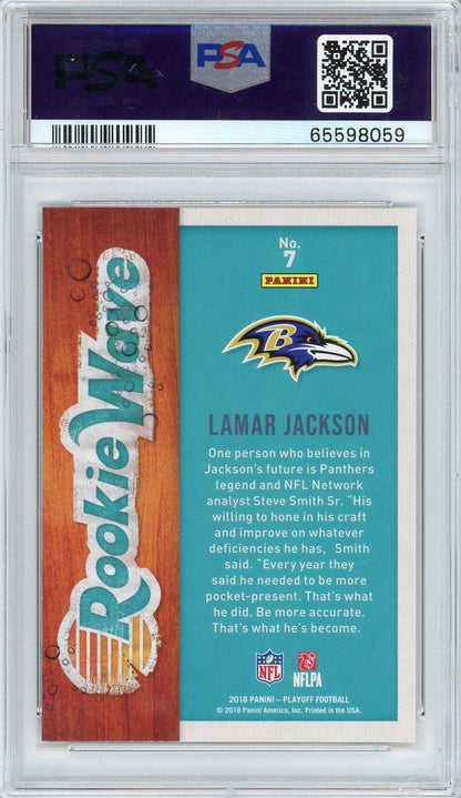Graded 2018 Panini Playoff Lamar Jackson #7 Rookie Wave Rookie RC Football Card PSA 10 Gem Mint