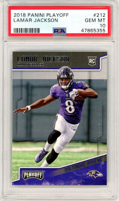 Graded 2018 Panini Playoff Lamar Jackson #212 Rookie RC Football Card PSA 10 Gem Mint