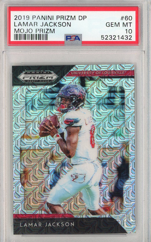 Graded 2019 Panini Prizm DP Lamar Jackson #60 Mojo Prizm Rookie RC Football Card PSA 10 Gem Mint