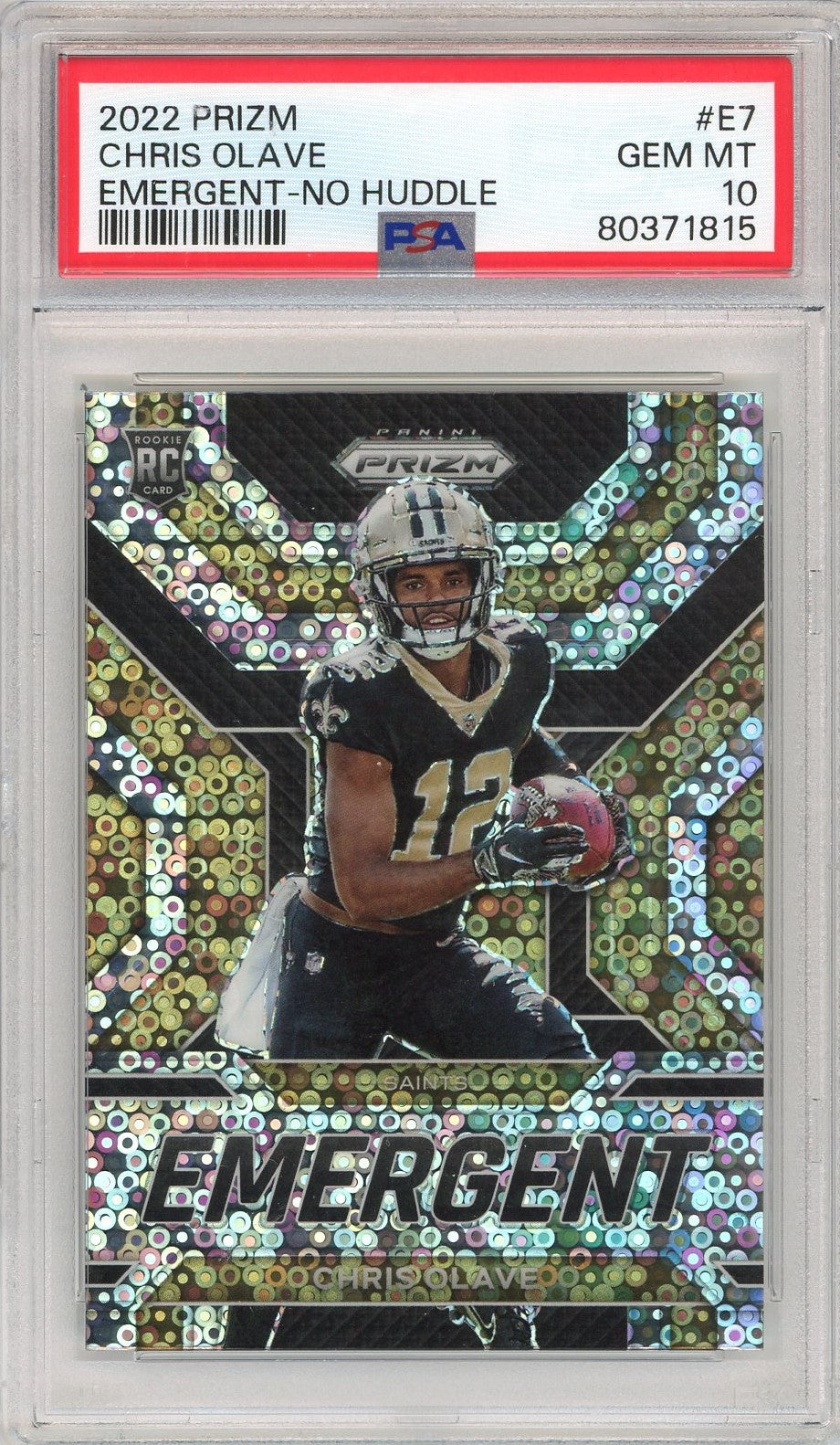 Graded 2022 Panini Prizm Chris Olave #E7 Emergent No Huddle Rookie RC Football Card PSA 10 Gem Mint