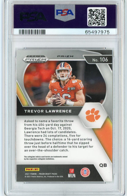 Graded 2021 Panini Prizm DP Trevor Lawrence #106 Ruby Wave Rookie RC Football Card PSA 10 Gem Mint